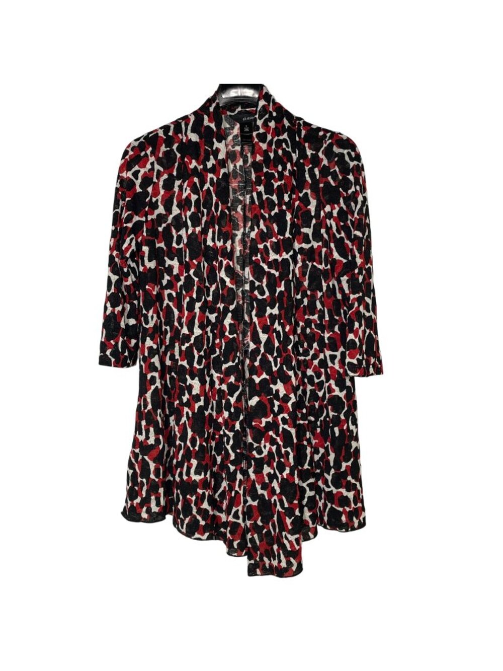 Ali Miles Abstract Artsy Animal Print Open Stretch Cardigan Red Black Sz SM